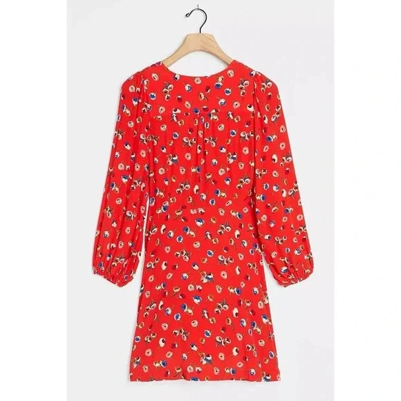 NWT Anthropologie by Maeve Red Long Sleeve Faux Wrap Dress Size 0 - Picture 3 of 10